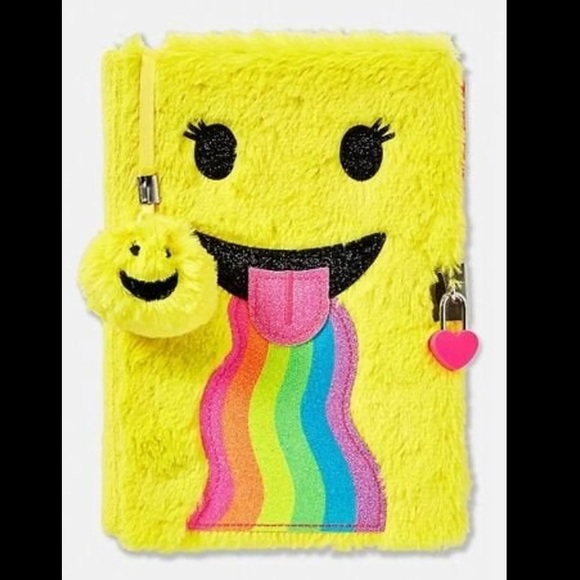 Rainbow Fuzzy Fur Smiley Emoji Journal Diary - Picture 1 of 7